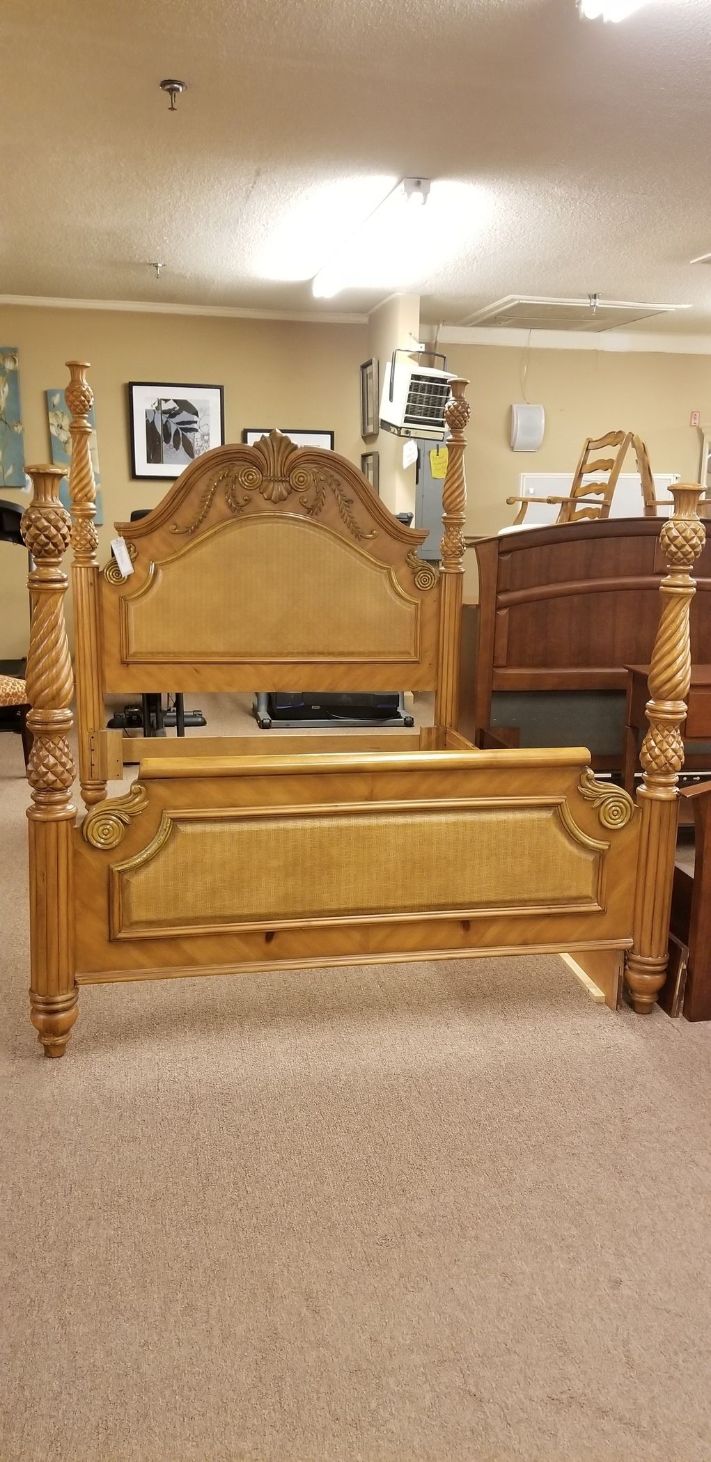 PINE QUEEN BED W/WICKER ACCENT Delmarva Furniture Consignment