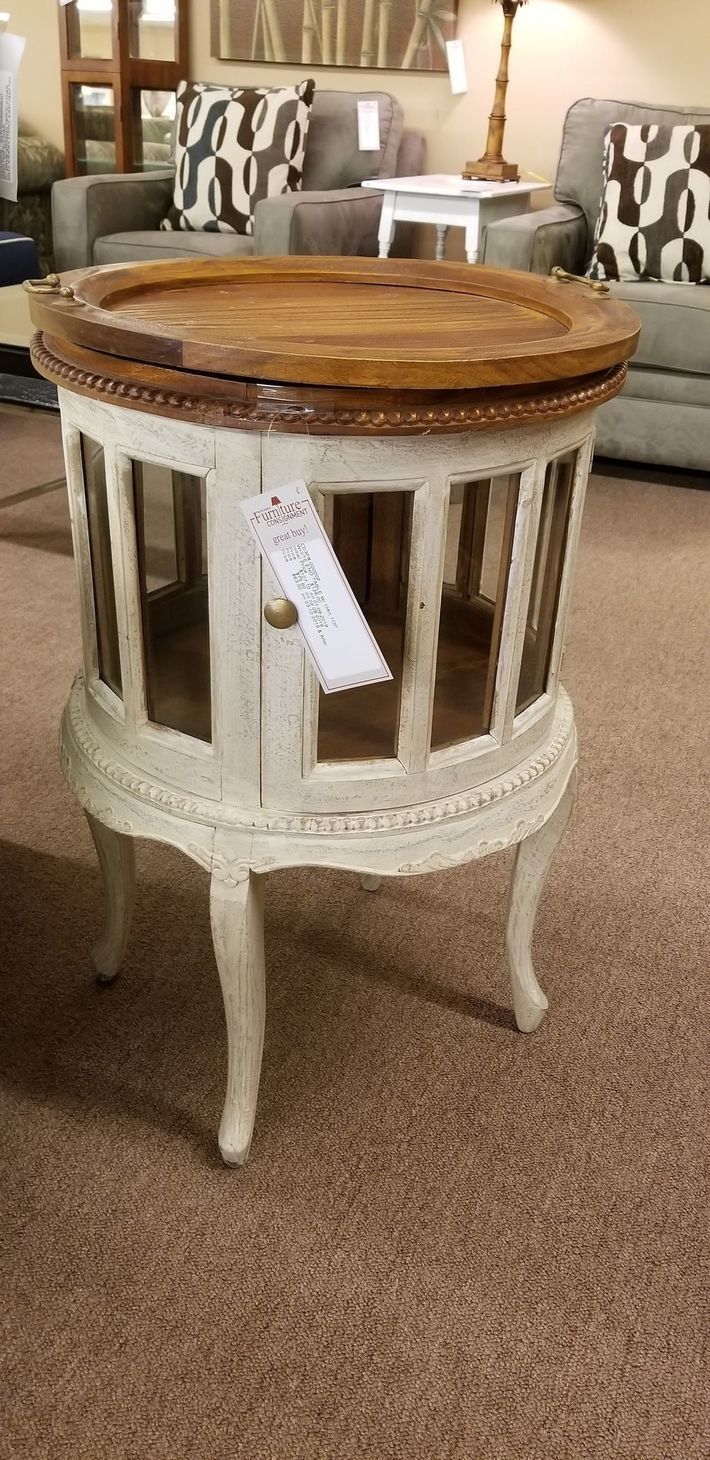 WHITE END TABLE W/ OAK TOP | Delmarva Furniture Consignment