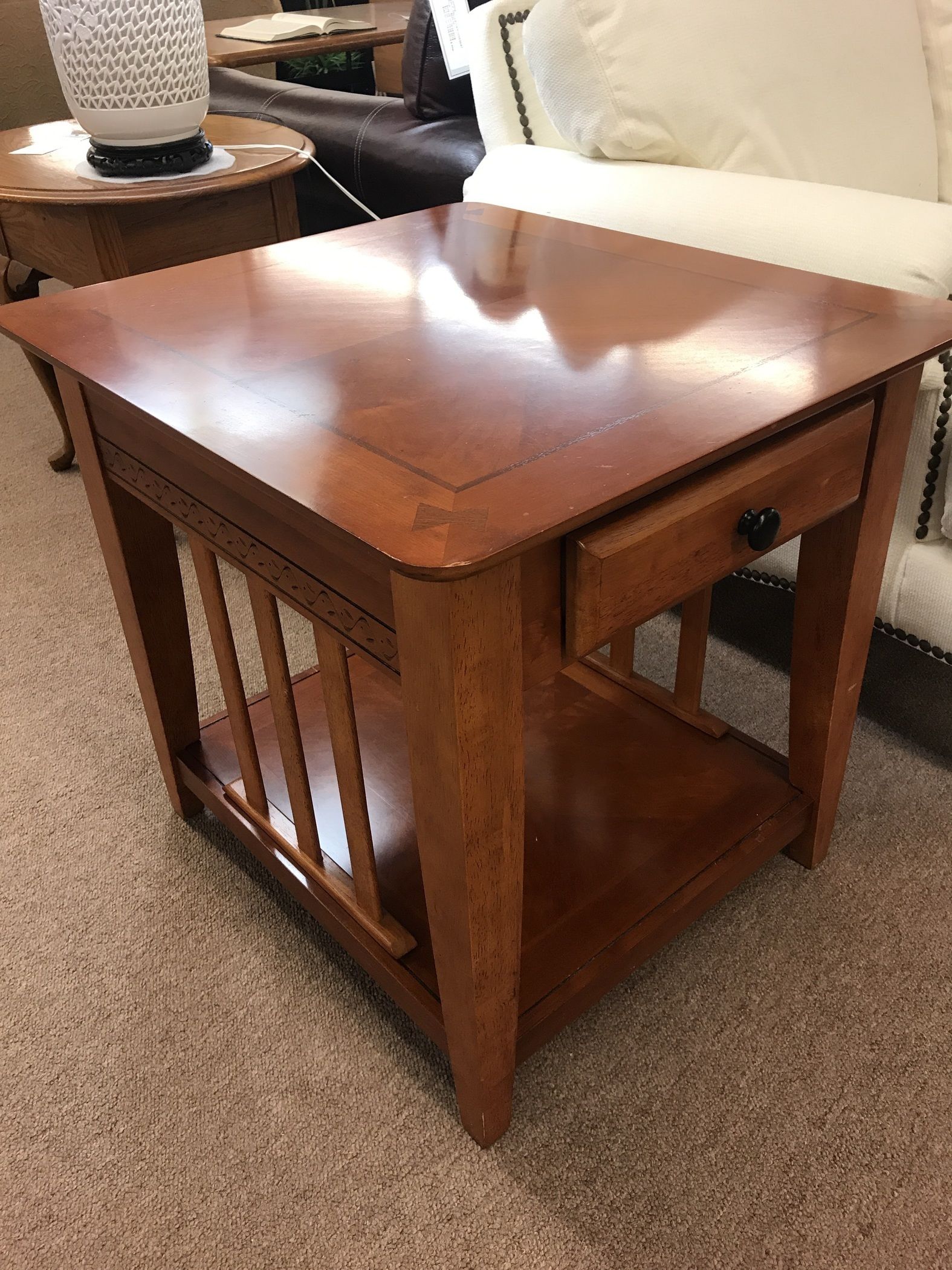 PAIR CHERRY FINISH END TABLES Delmarva Furniture Consignment