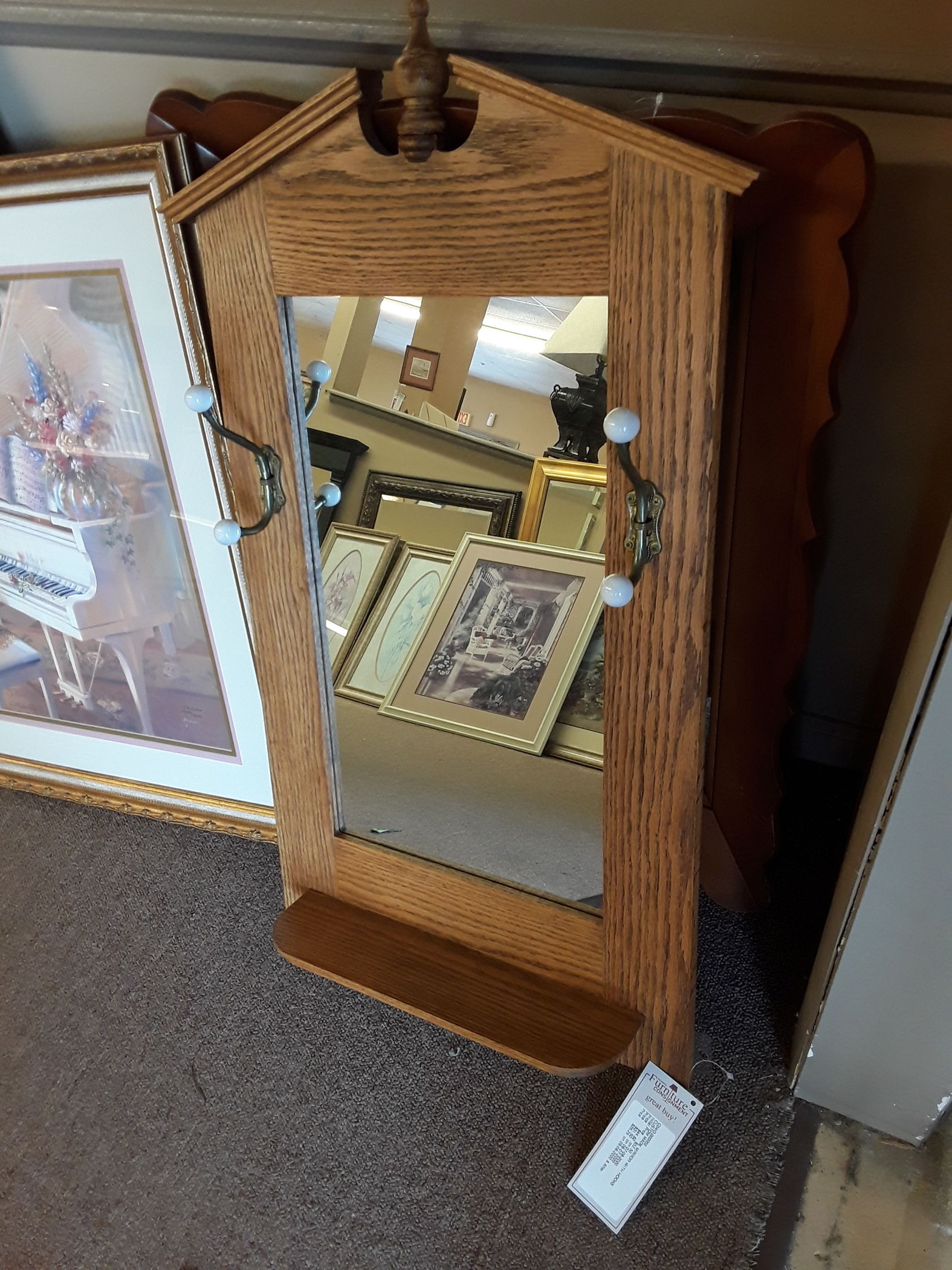 CUSTOM MADE MIRROR WITH HOOKS Delmarva Furniture Consignment