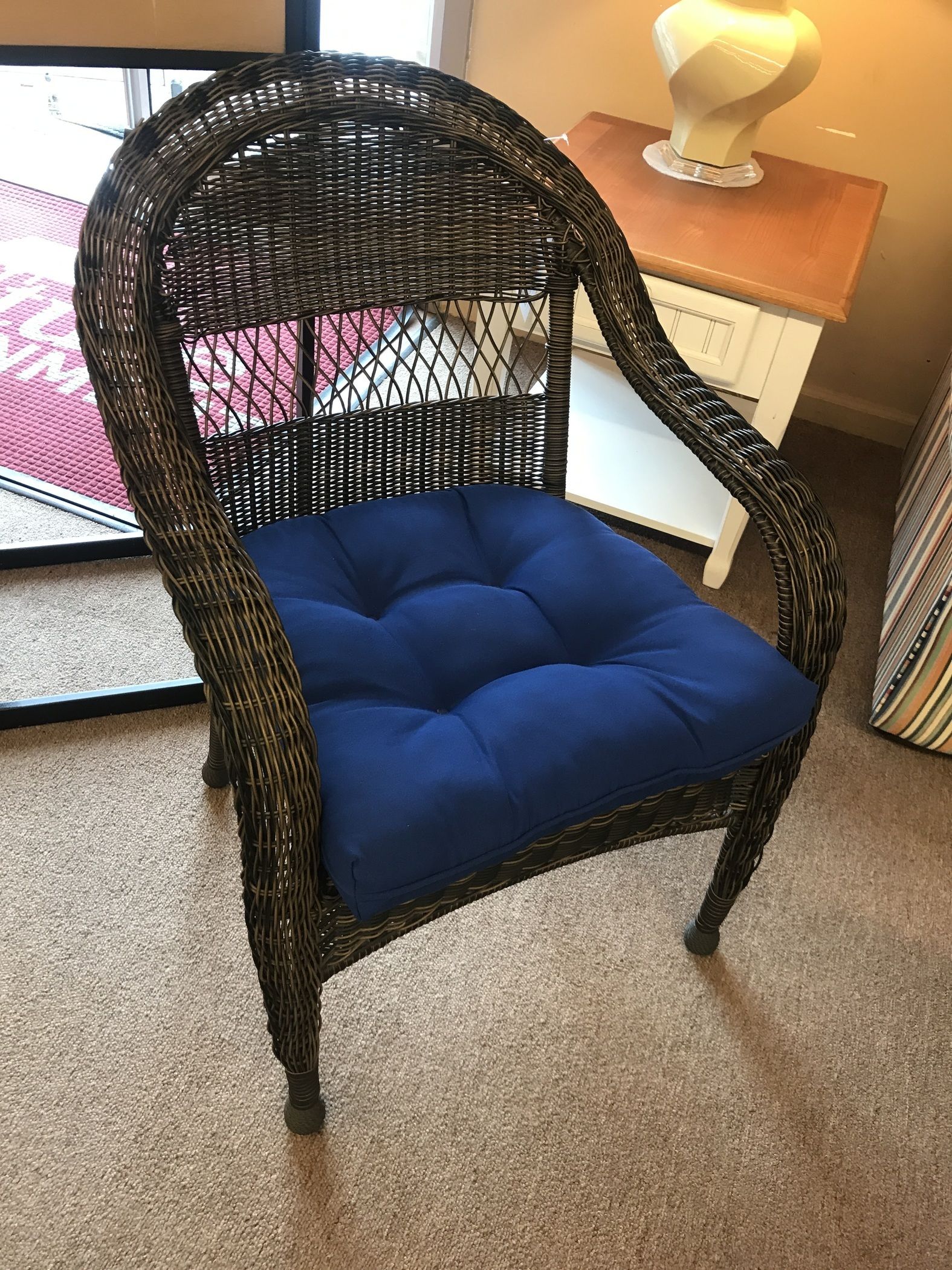 DARK WICKER CHAIR W CUSHION Delmarva Furniture Consignment