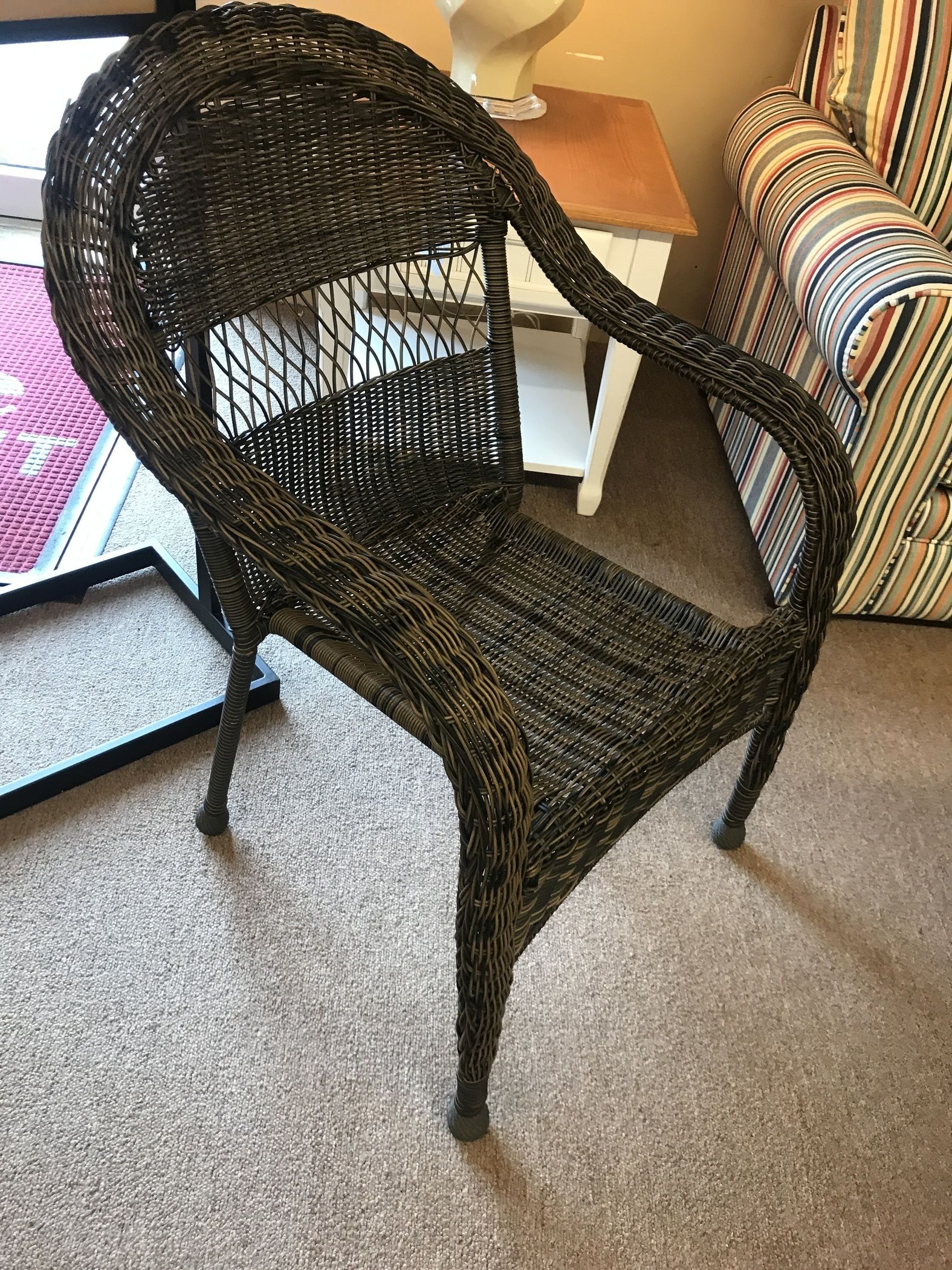 DARK WICKER CHAIR W CUSHION Delmarva Furniture Consignment