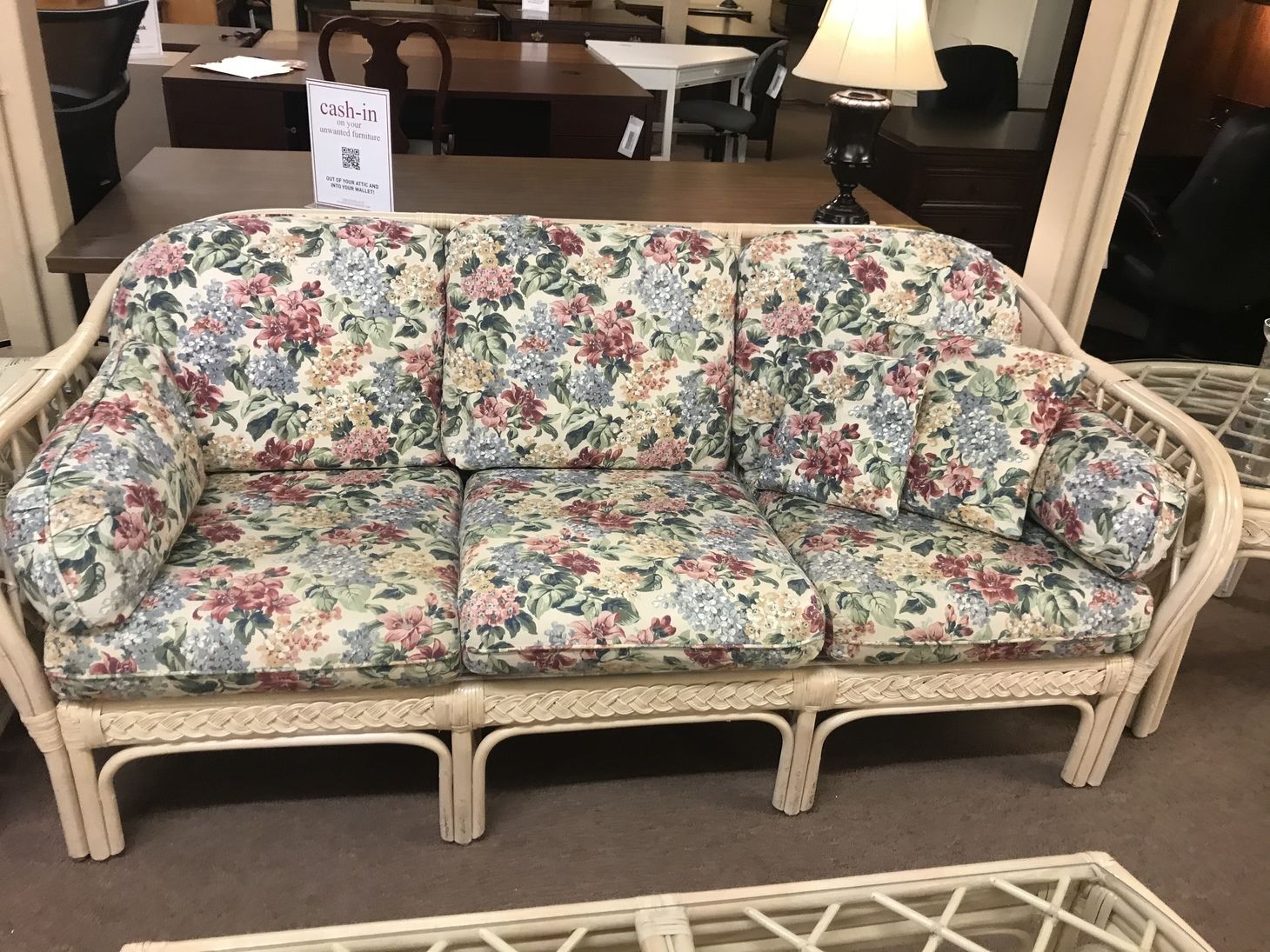 FLORAL CUSHION RATTAN SOFA SET | Delmarva Furniture Consignment