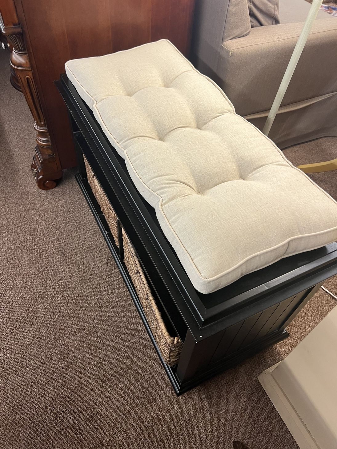 PADDED BLACK STORAGE BENCH Delmarva Furniture Consignment