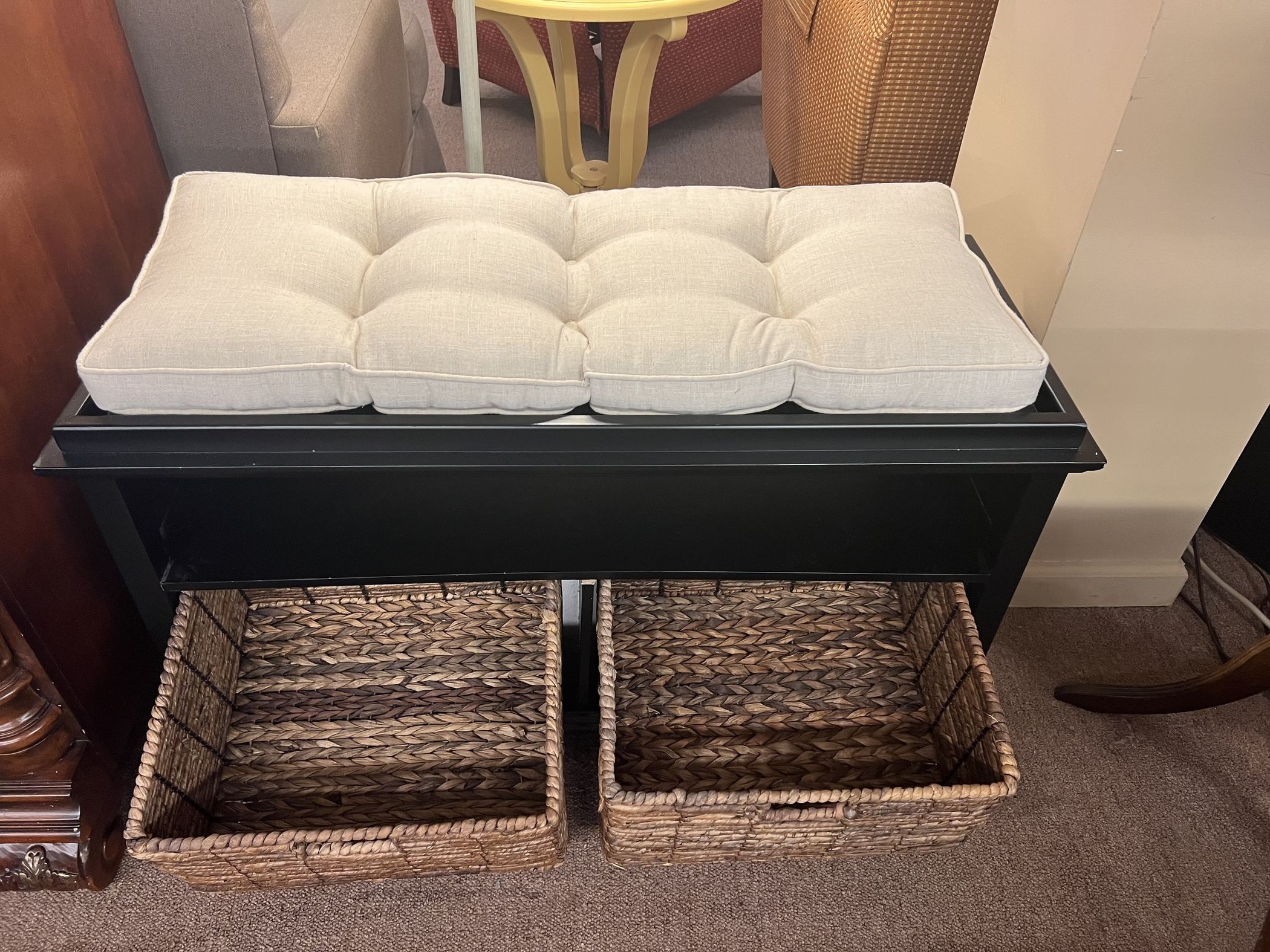 PADDED BLACK STORAGE BENCH Delmarva Furniture Consignment